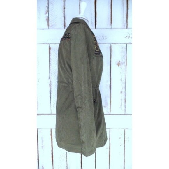 90s vintage army green tribal embroidered drawstring utility jacket - Picture 7 of 9
